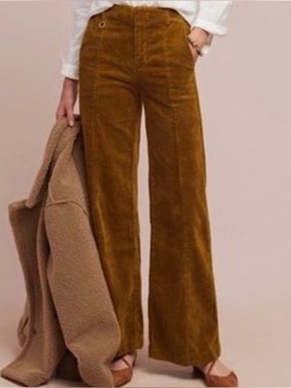 Ett:twa by Anthropologie Mustard Corduroy Flare Pants size 30 retro 70's boho